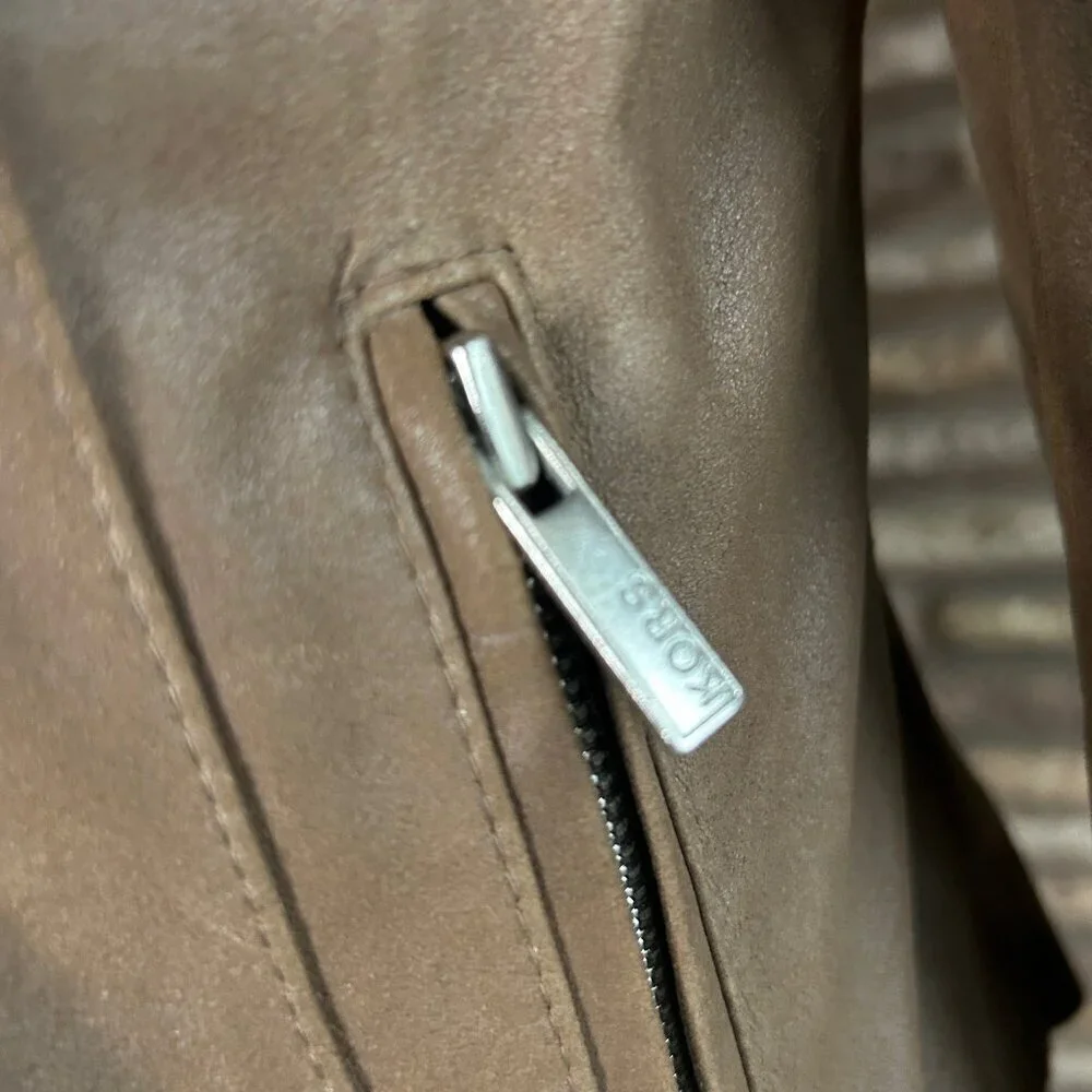 Kors Michael Kors Brown Leather Jacket Suede Moto Waterfall Y2K Designer Medium